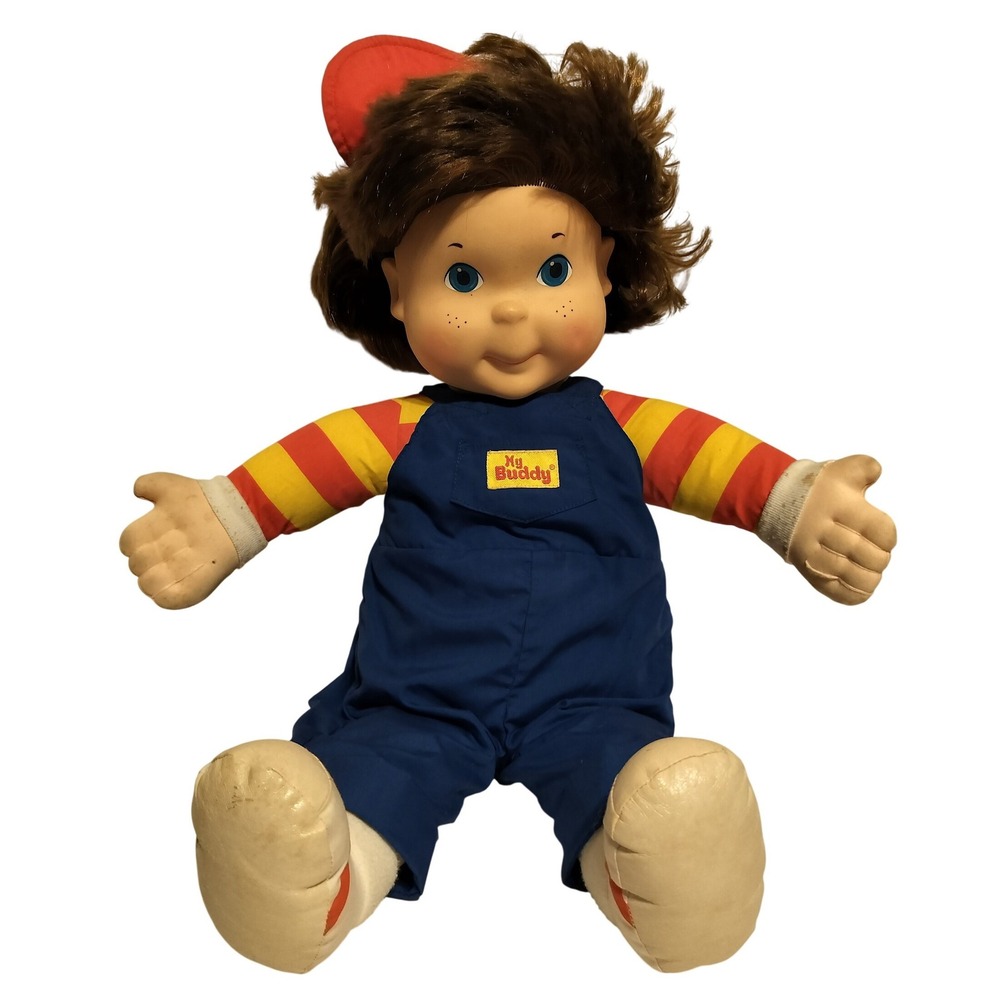 Vintage 1991 Playskool My Buddy Doll Blue Overalls Striped Shirt Red Hat 22"
